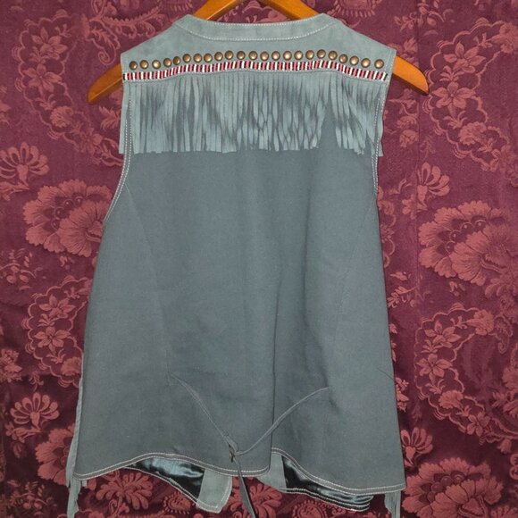 Double D Ranch Green Suede Beaded Vest Women's XL - Picture 9 of 11